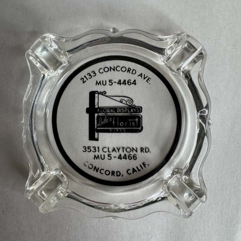 VTG Laila's Florist Concord Calif Glass Advertising Ashtray Mid Century Modern